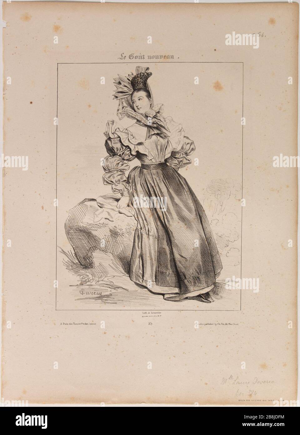 Der neue Geschmack: Verschiedene Motive aus der Natur. Melle Laure Deveria Achille Devéria (1800-1857) et Rose Joseph Lemercier (1803-1887). Le Goût Nouveau : Motive variés pris d'après nature. Melle Laure Devéria. Lithographie. 1831. Paris, musée Carnavalet. Stockfoto