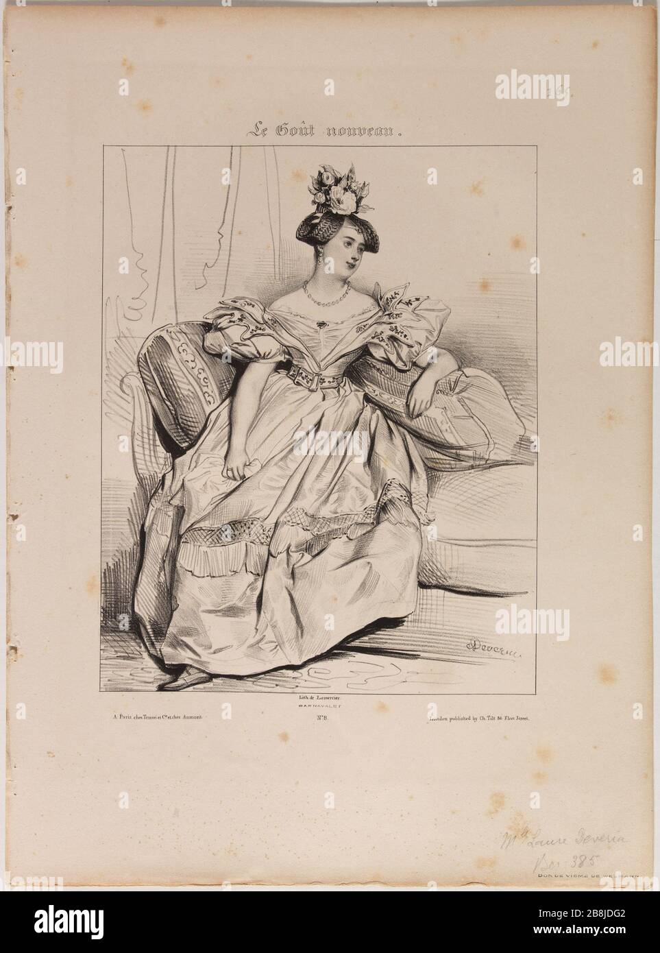 Der neue Geschmack: Verschiedene Motive aus der Natur. Mellle Laure Deveria Achille Devéria (1800-1857) et Rose Joseph Lemercier (1803-1887). Le Goût Nouveau : Motive variés pris d'après nature. Mellle Laure Devéria. Lithographie. 1831. Paris, musée Carnavalet. Stockfoto