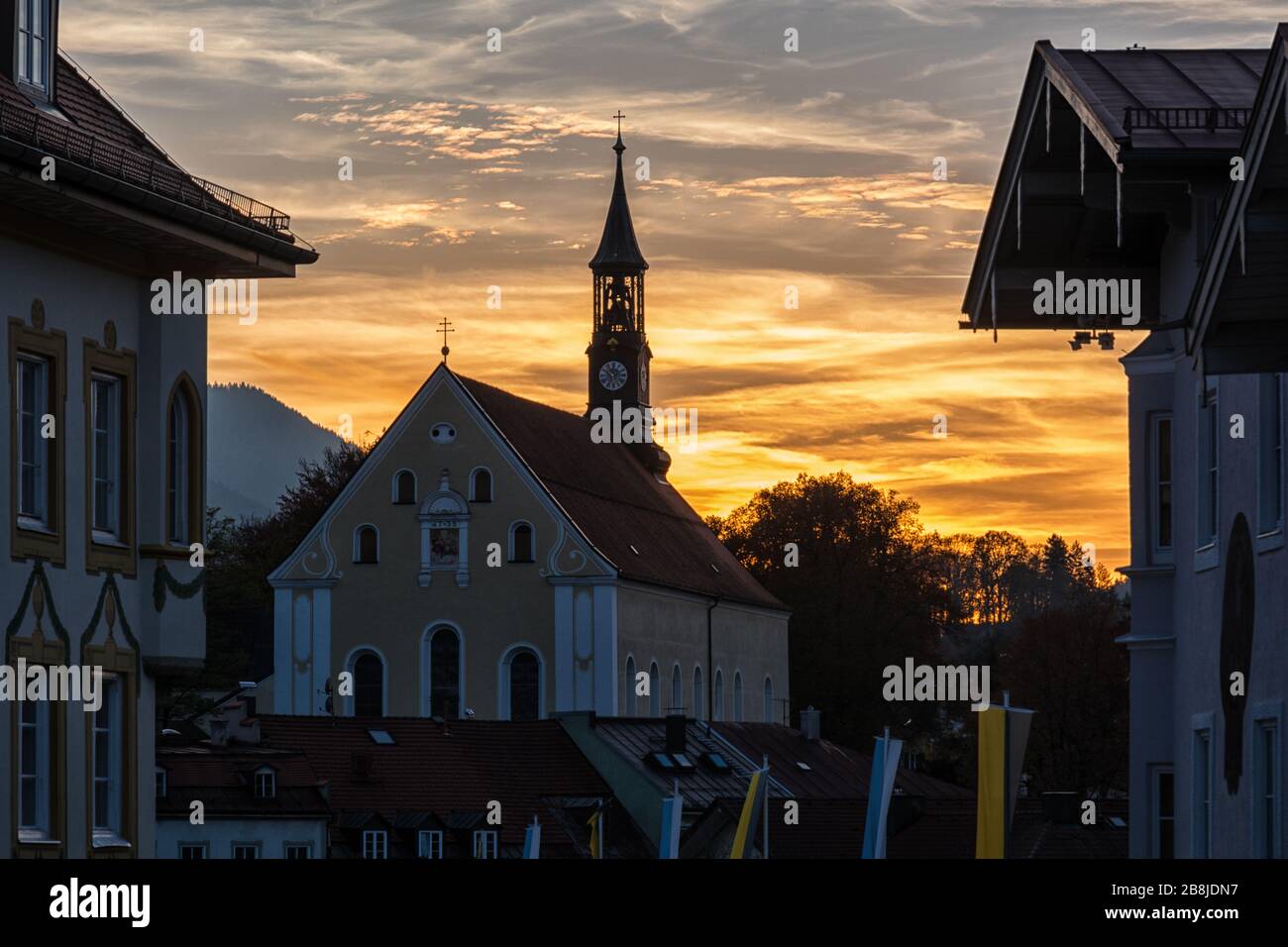 Die Pfarrkirche in Bad Tölz, Bayern Stockfoto