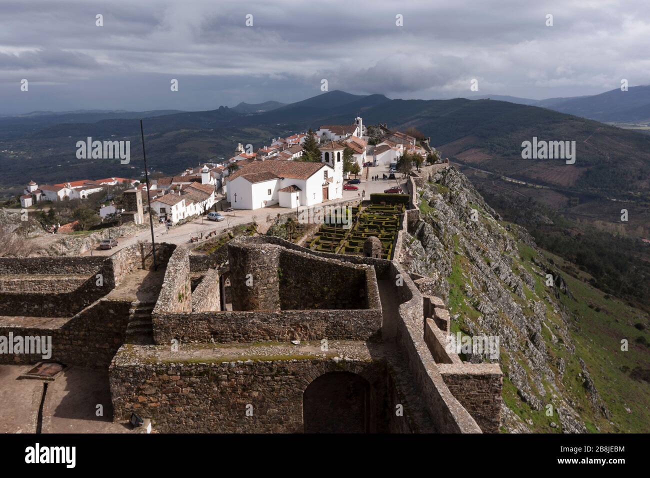 Blick auf das portugiesische Dorf Marvão von der Burg, Region Alentejo, Portugal Stockfoto