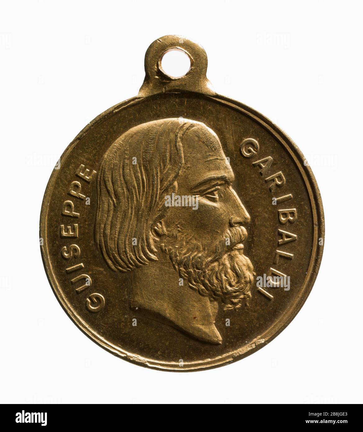 Hommage an die französische Republik in Garibaldi, Verteidiger der europäischen libertées, neunzehnten Jahrhundert (Dummy-Titel) Hommage de la République française à Garibaldi, défenseur des libertées europénes, XIXe siècle. Cuivre et dorure. Paris, musée Carnavalet. Stockfoto