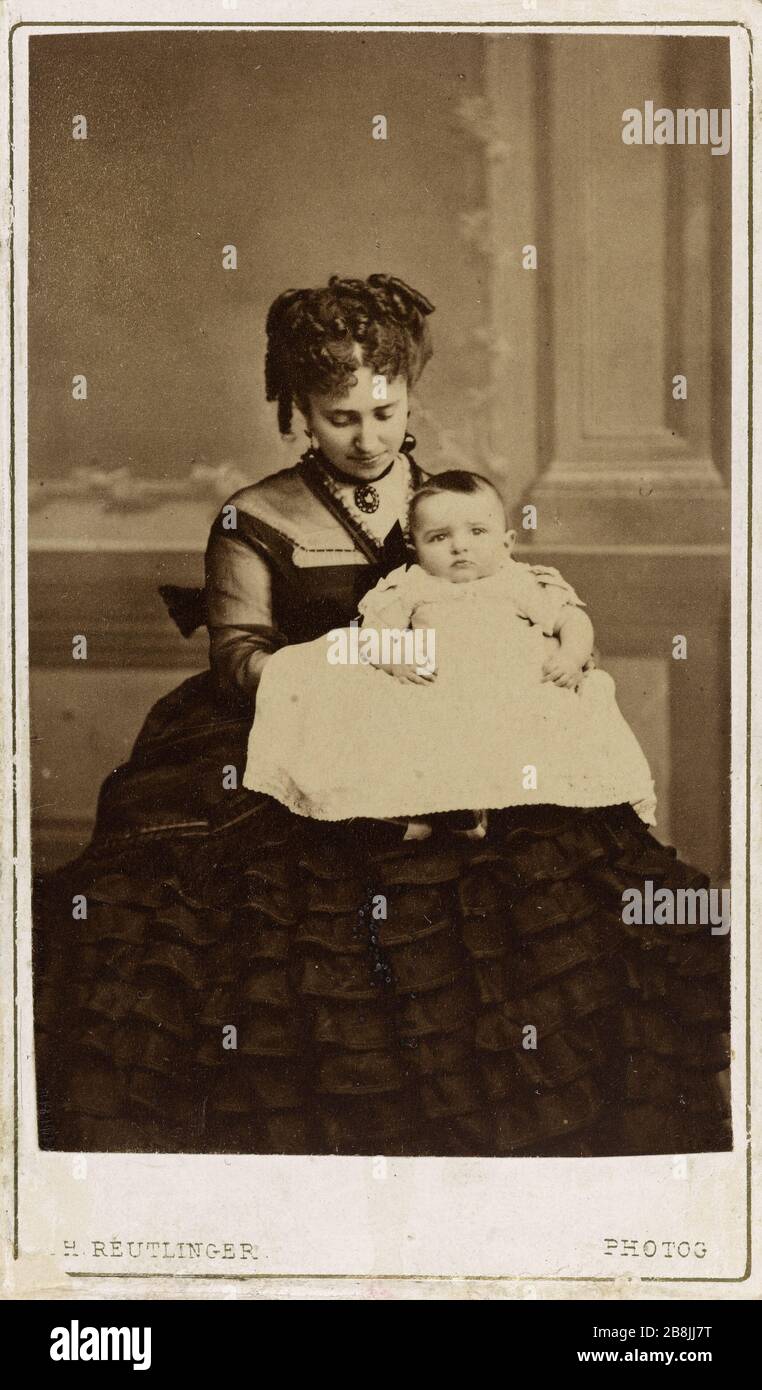 Alice Hugo Georges und Jeanne Alice Hugo avec Georges ou Jeanne. Photographie de Charles Reutlinger (1816-1880). Epreuve sur Papier albuminé. 1869-1870. Paris, Maison de Victor Hugo, Hauteville House. Stockfoto