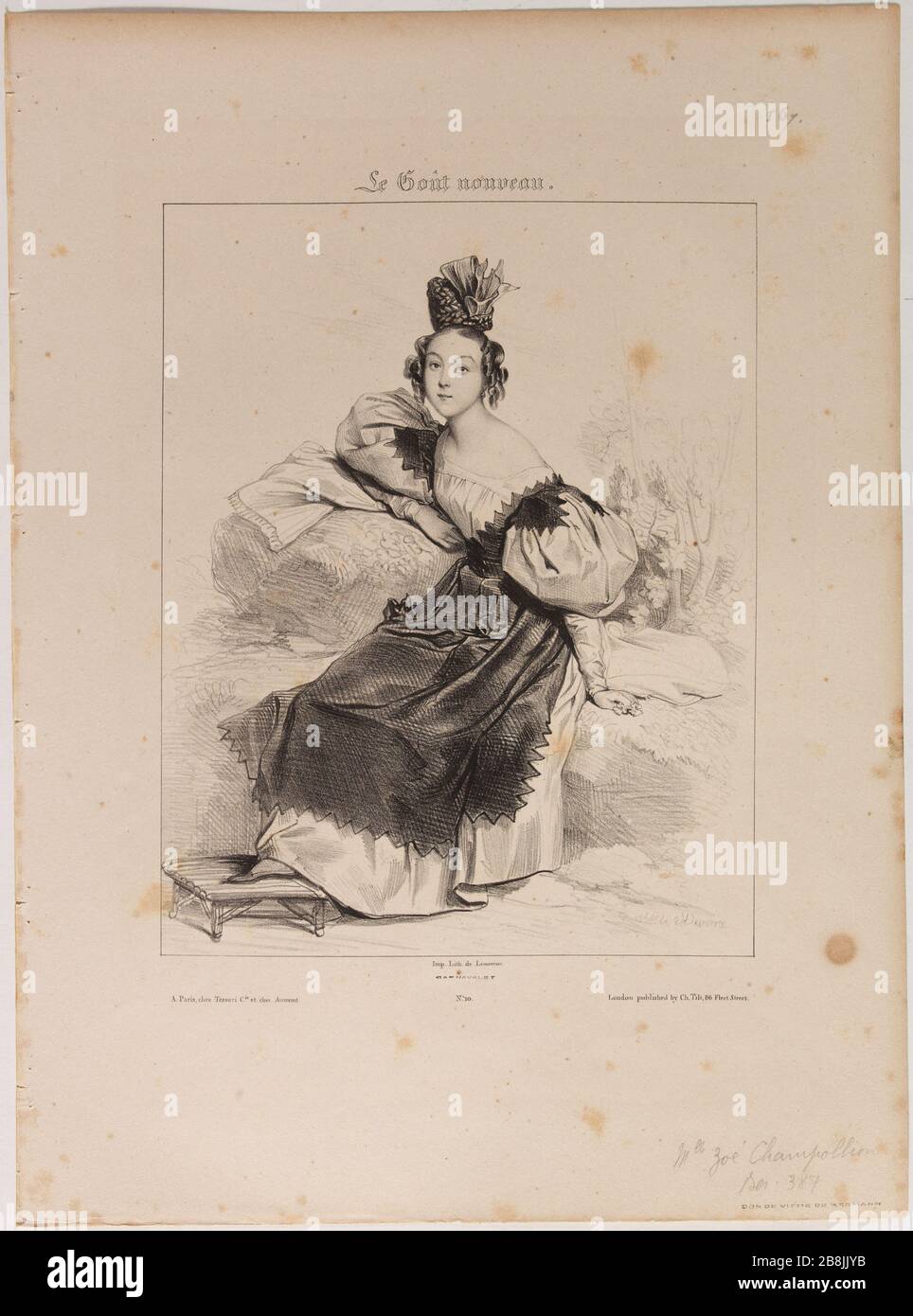 Der neue Geschmack: Verschiedene Motive aus der Natur. Zoe Champollion Achille Devéria (1800-1857) et Rose Joseph Lemercier (1803-1887). Le Goût Nouveau : Motive variés pris d'après nature. Zoé Champollion. Lithographie. 1831. Paris, musée Carnavalet. Stockfoto