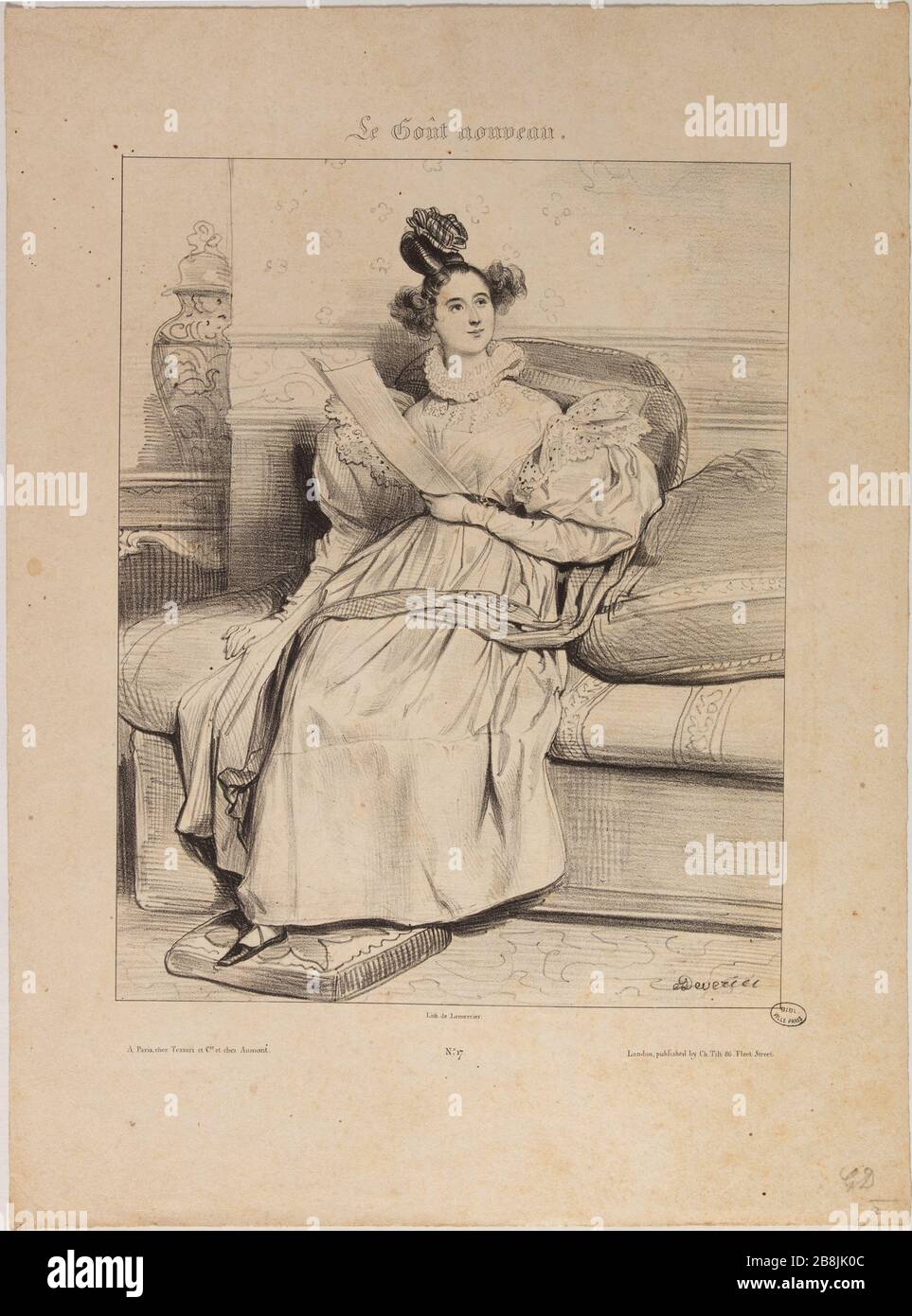 Der neue Geschmack: Verschiedene Motive aus der Natur. Laure Deveria Achille Devéria (1800-1857) et Rose Joseph Lemercier (1803-1887). Le Goût Nouveau : Motive variés pris d'après nature. Laure Devéria. Lithographie. 1831. Paris, musée Carnavalet. Stockfoto
