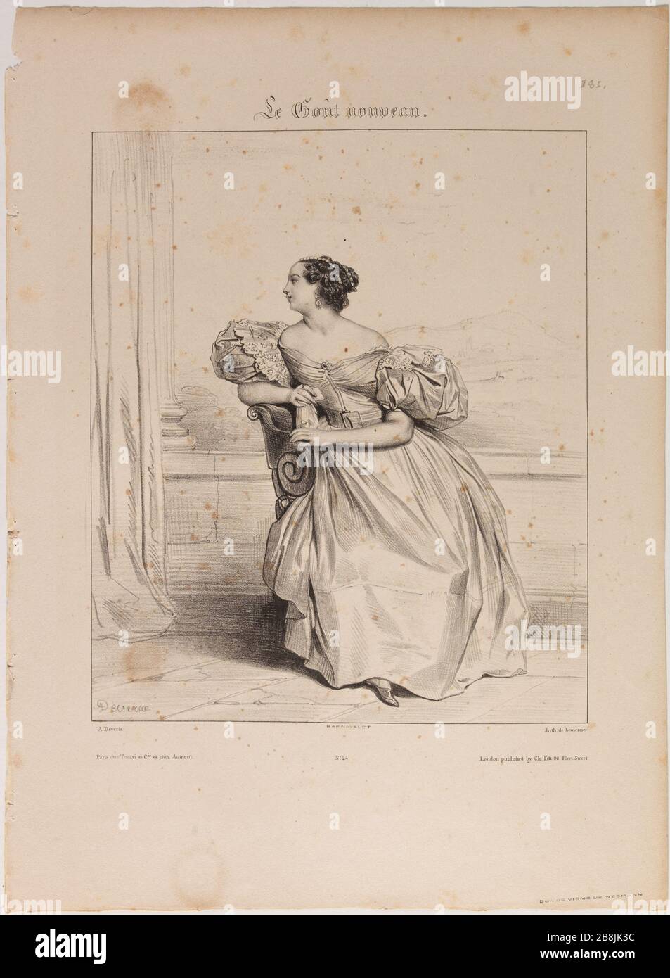 Der neue Geschmack: Verschiedene Motive aus der Natur. Miss Achille Devéria Achille Devéria (1800-1857) et Rose Joseph Lemercier (1803-1887). Le Goût Nouveau : Motive variés pris d'après nature. Mlle Achille Devéria. Lithographie. 1831. Paris, musée Carnavalet. Stockfoto