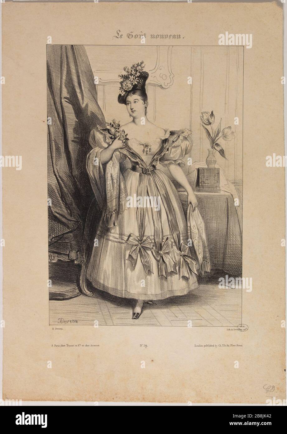 Der neue Geschmack: Verschiedene Motive aus der Natur. Laure Deveria Achille Devéria (1800-1857) et Rose Joseph Lemercier (1803-1887). Le Goût Nouveau : Motive variés pris d'après nature. Laure Devéria. Lithographie. 1831. Paris, musée Carnavalet. Stockfoto