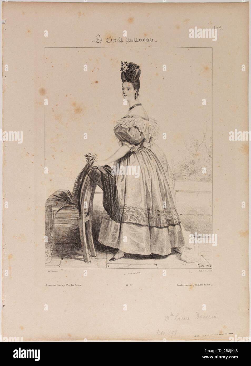 Der neue Geschmack: Verschiedene Motive aus der Natur. Laure Deveria Achille Devéria (1800-1857) et Rose Joseph Lemercier (1803-1887). Le Goût Nouveau : Motive variés pris d'après nature. Laure Devéria. Lithographie. 1831. Paris, musée Carnavalet. Stockfoto