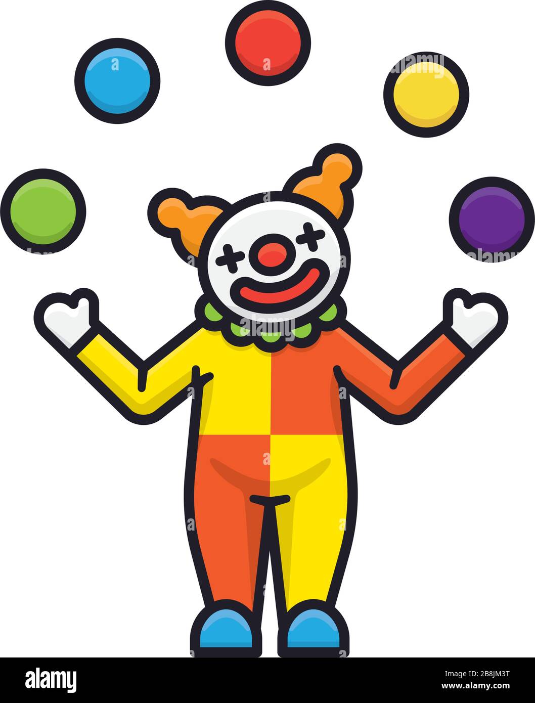 Jonglage Clown isolierte Vektorgrafiken für einen unterhaltsamen Tag am 1. April. Circus, Fun und April Fools Day Symbol. Stock Vektor