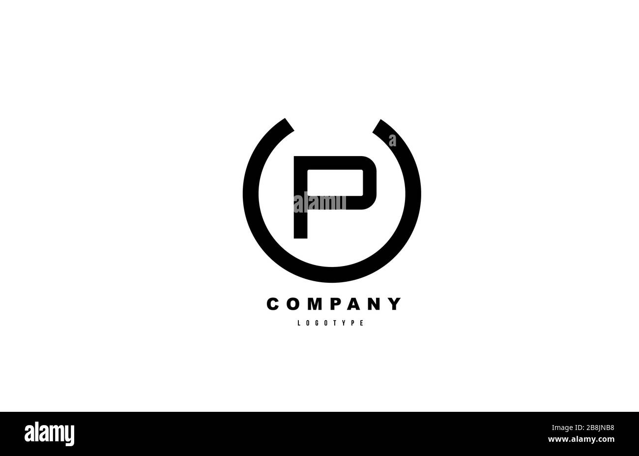 Einfaches P-Logo mit schwarzem und weißem Buchstaben, Symboldesign für Unternehmen und Unternehmen Stock Vektor