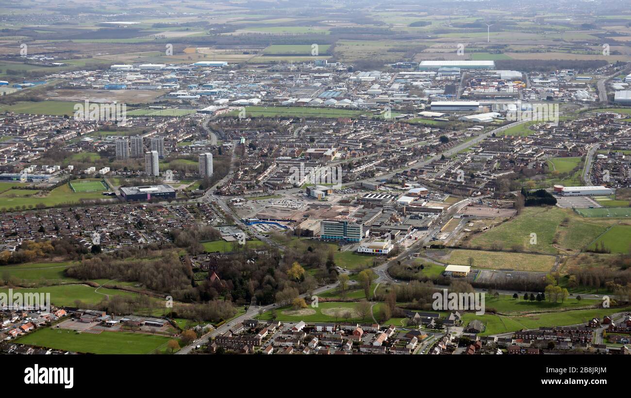Luftaufnahme von Kirkby, im Knowsley Borough, Liverpool Stockfoto