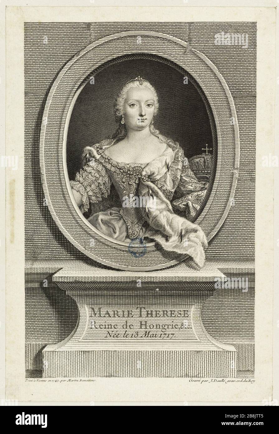 Maria Theresa, Königin von Ungarn nach Martin Meytens (Dutuit S. 242) Jean Daullé (1703-1763). Marie Thérèse, reine de Hongrie d'après Martin de Meytens (Dutuit S. 242). Burin. Musée des Beaux-Arts de la Ville de Paris, Petit Palais. Stockfoto