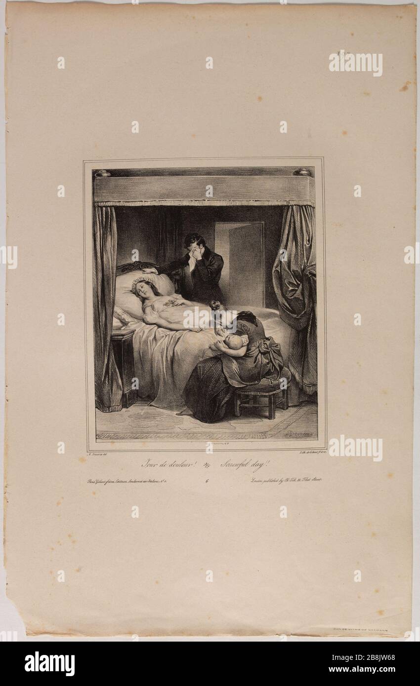 Lithographiertes Album von 1834. Pain Day! Achille Devéria (1800-1857) et Gihaut frères. Album lithographié de 1834. Jour de douleur! Paris, musée Carnavalet. Stockfoto