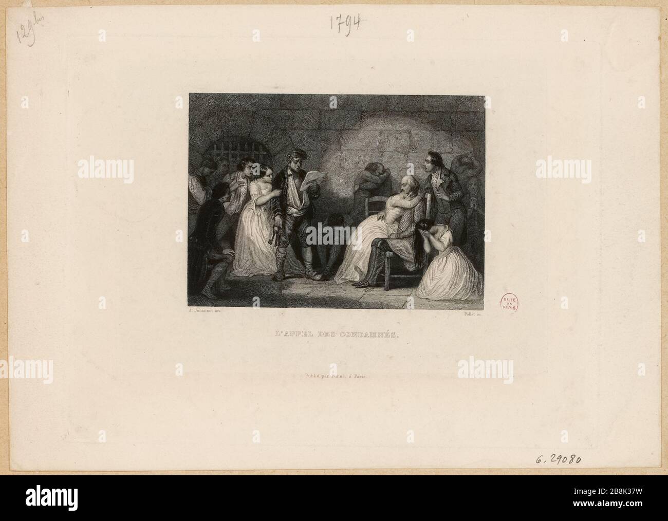 Französische Revolution. Allegorie des neunzehnten Jahrhunderts. Anruf des Terrorverurteilten im Gefängnis Saint Lazare, 7-9 Thermidor Jahr II (174). (TF) Stockfoto