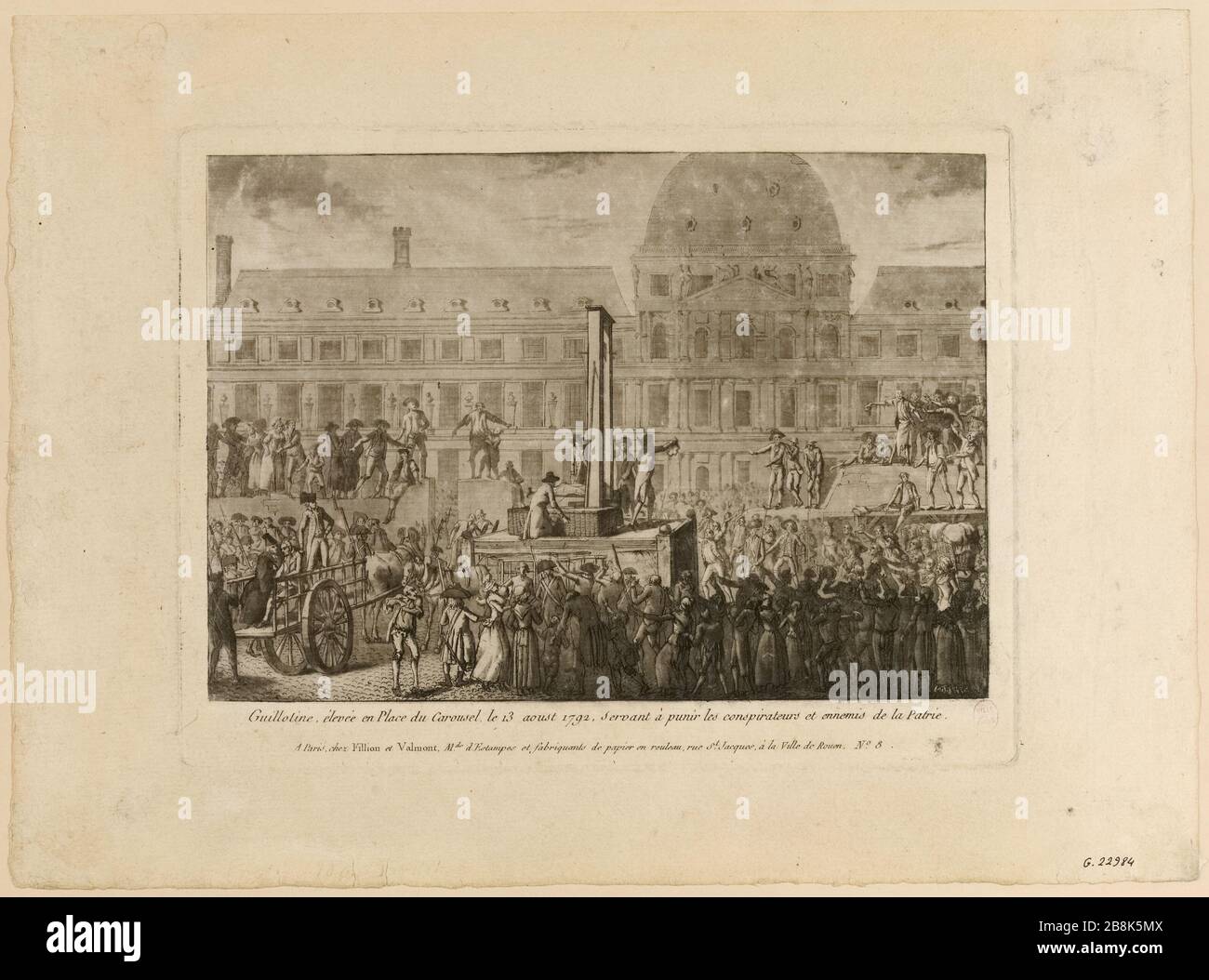 August des 13. August von der Karrousel erhängt, weil er die Verschwörer und Feinde des Vaterlandes bestraft hatte (listete Sicherheit (Brief)) Stockfoto