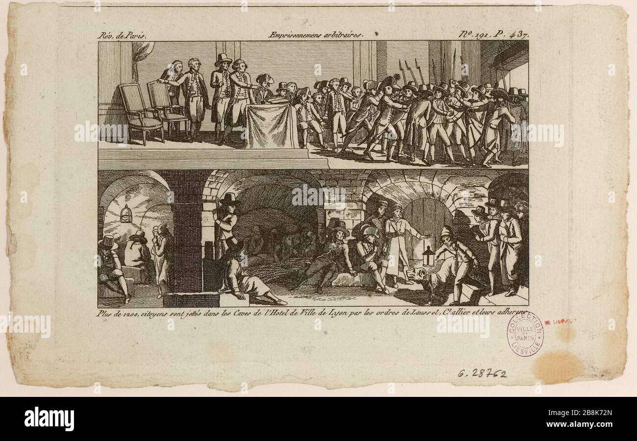 Französische Revolution: Willkürliche Verhaftung und Inhaftierung durch Joseph Chalier im Rathaus von Lyon, Februar-März 173. (Dummy-Titel) Stockfoto