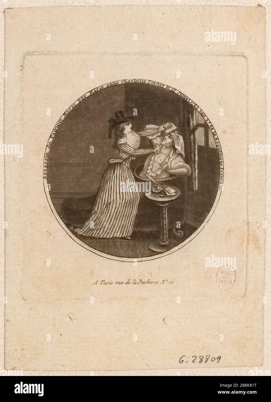 Ermordung von Jean-Paul Marat durch Charlotte Corday, 13. Juli 1793. Französische Revolution. (Dummy-Titel) Stockfoto
