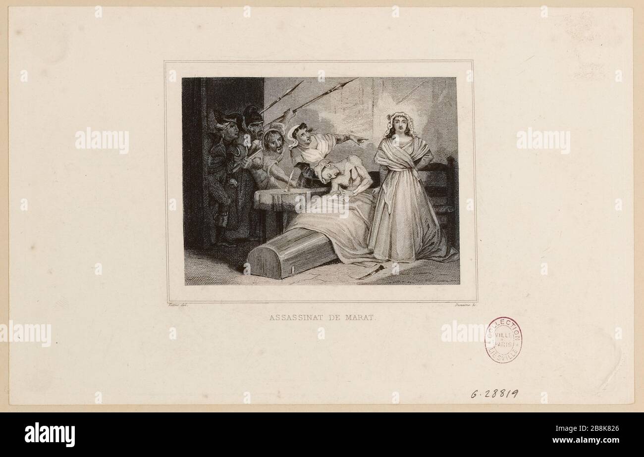 Ermordung von Jean-Paul Marat durch Charlotte Corday, 13. Juli 1793. Französische Revolution. (Dummy-Titel) Stockfoto