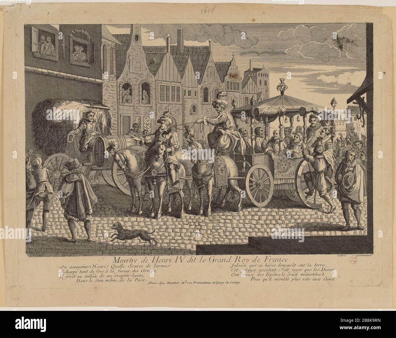 Der Mord an Heinrich IV. Sagte, der große König von Frankreich - Henry ist Aasassine! Was für eine Quelle von Tränen! ... Anonyme/Chez Martinet. "Meurtre d'Henri IV dit le Grand ROI de France - on aasassine Henri! Quelle Quelle de larmes! …'. Eau-forte et burin. Paris, musée Carnavalet. Stockfoto