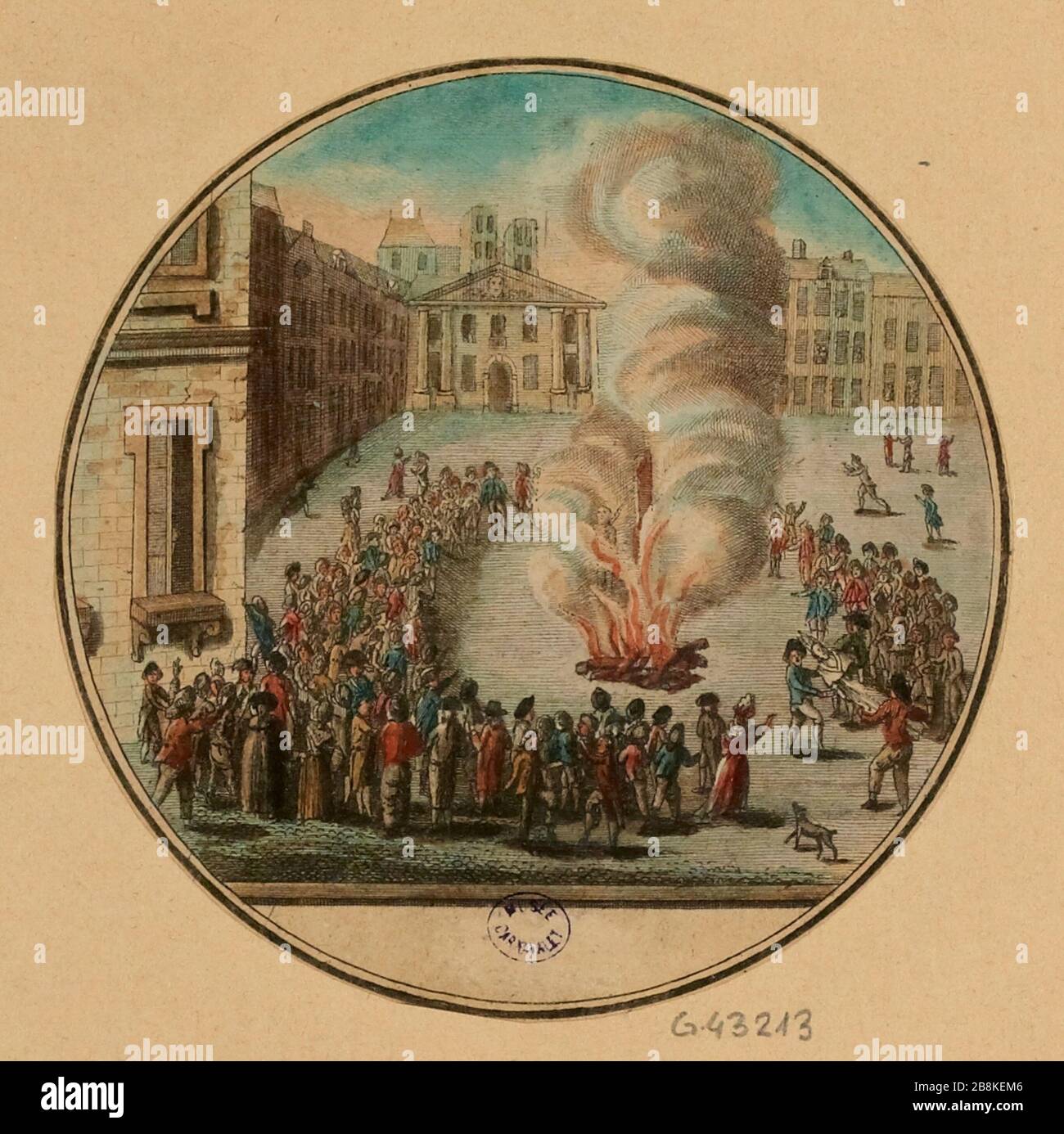 28. Juli die Wirkung der pr. minister de Brienne und Garde du/des Sceaux, de Lamoignon, Brulee par le peuple, Paris (TA) Stockfoto