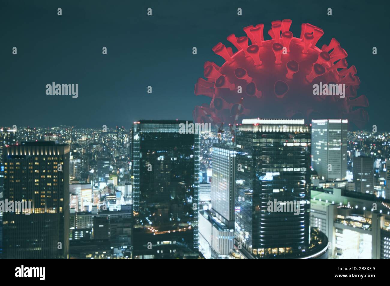 Bedrohung der koviden 19-Krankheit, die sich über die Menschheit abzeichnet Stockfoto