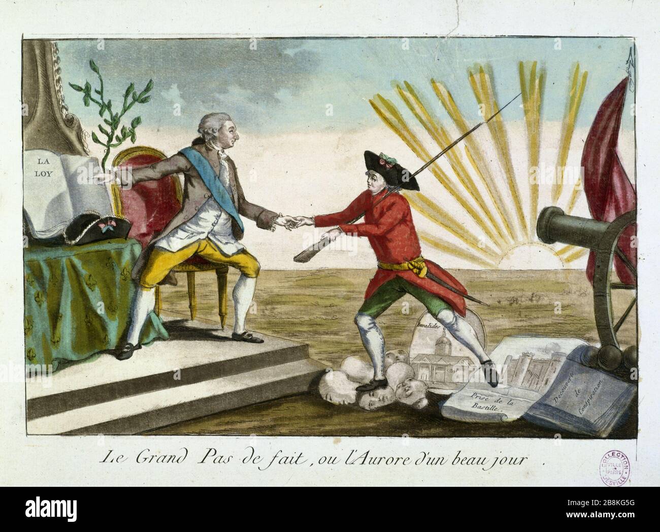 DER GROSSE SCHRITT IN DER TAT ODER DER BEGINN EINES SCHÖNEN TAGES "Le Grand pas de fait ou l'Aurore d'un beau jour". Paris, musée Carnavalet. Stockfoto