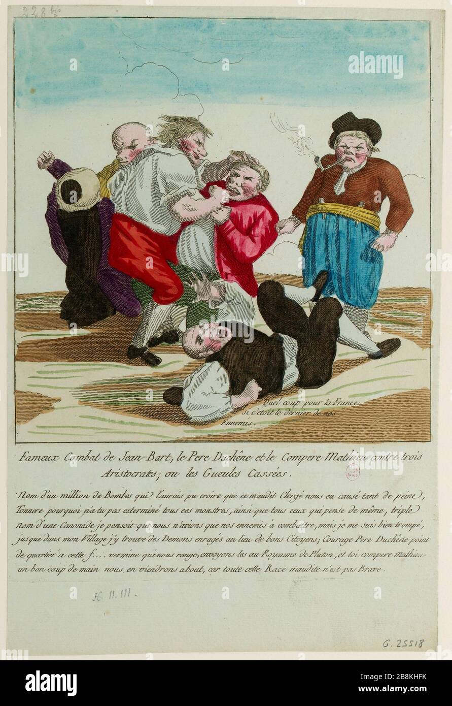 Berühmte Schlacht von Jean-Bart, der Pere Duchene und Compere Mathieu gegen drei Aristokraten oder Gueules Cassées. (TI) Stockfoto