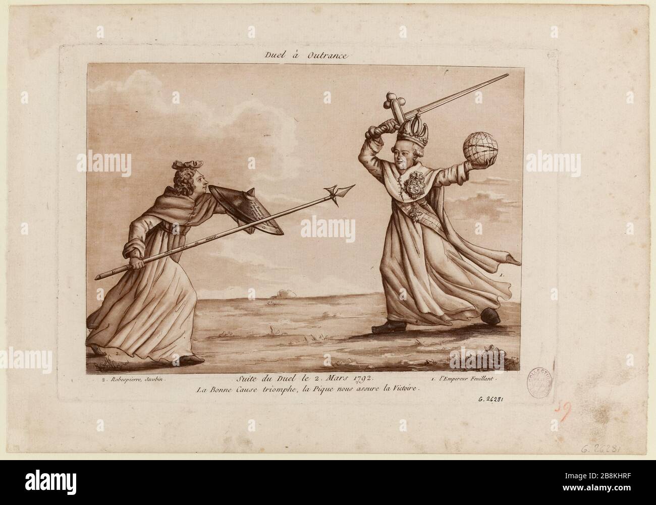 Duell Outrance / Fortsetzung des Duells 2. März 1792 / guter Cause Triumph, Pike gibt uns den Sieg. (IT) Stockfoto