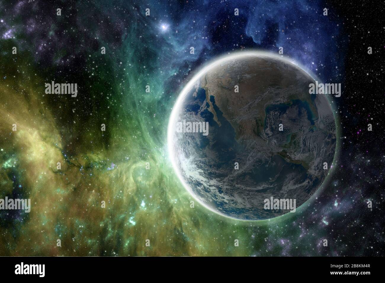 Erde in der farbenfrohen Galaxis Fantasy-Tapete. Elemente dieses Bildes, das von der NASA eingerichtet wurde Stockfoto