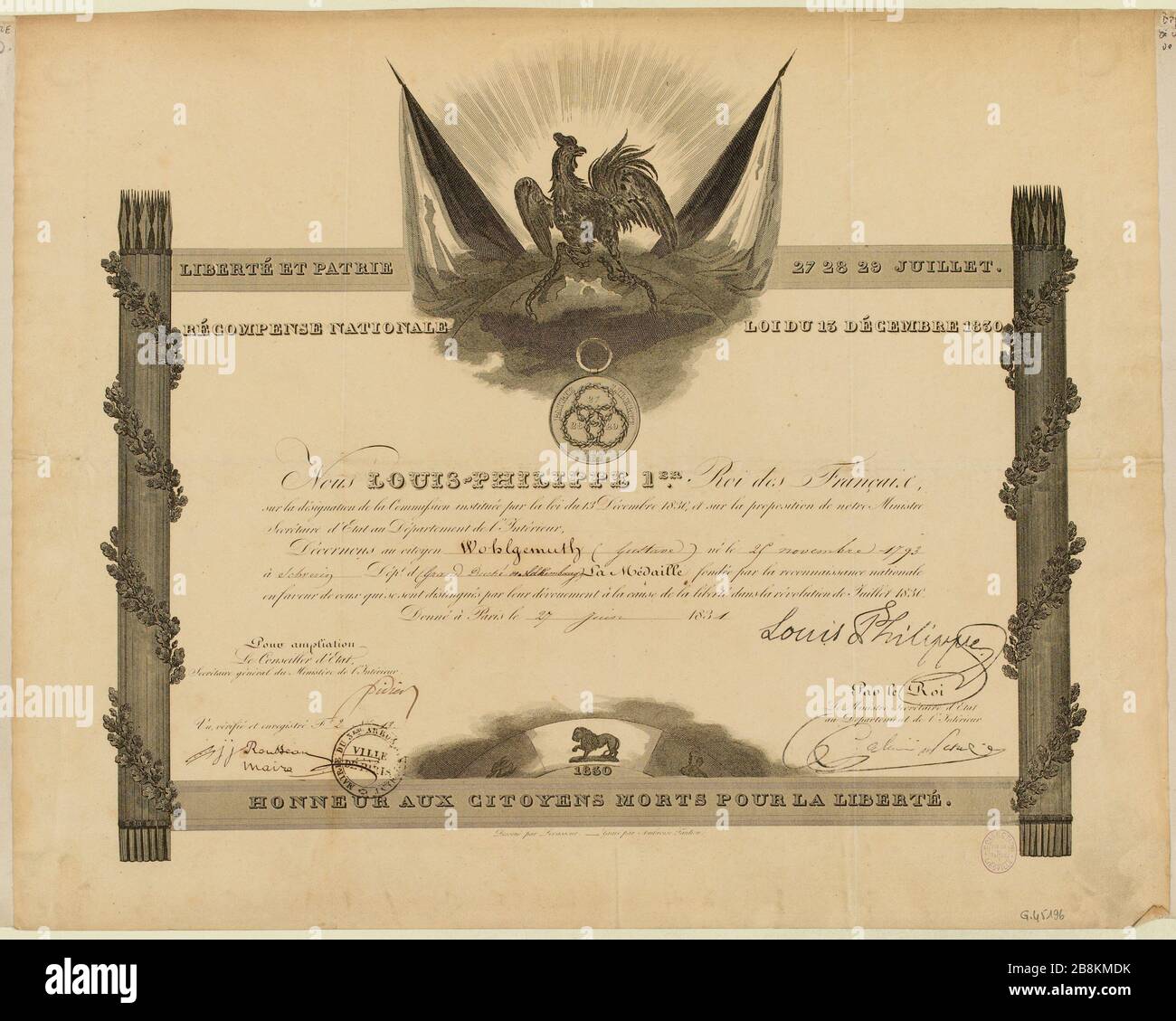 National Award Act vom 13. Dezember 1830 (IT) Stockfoto