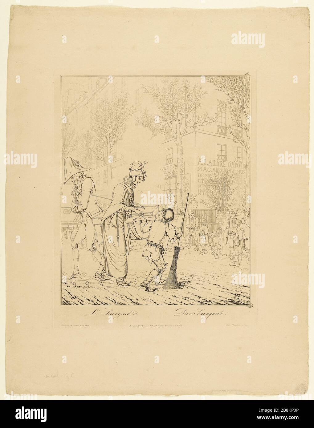 Der Savoyer Georg Emanuel Opitz dit Opiz (1775-1841). "Le Savoyard". Tiefdruck (eau-forte au trait noir et blanc). Im Jahre 181. Paris, musée Carnavalet. Stockfoto