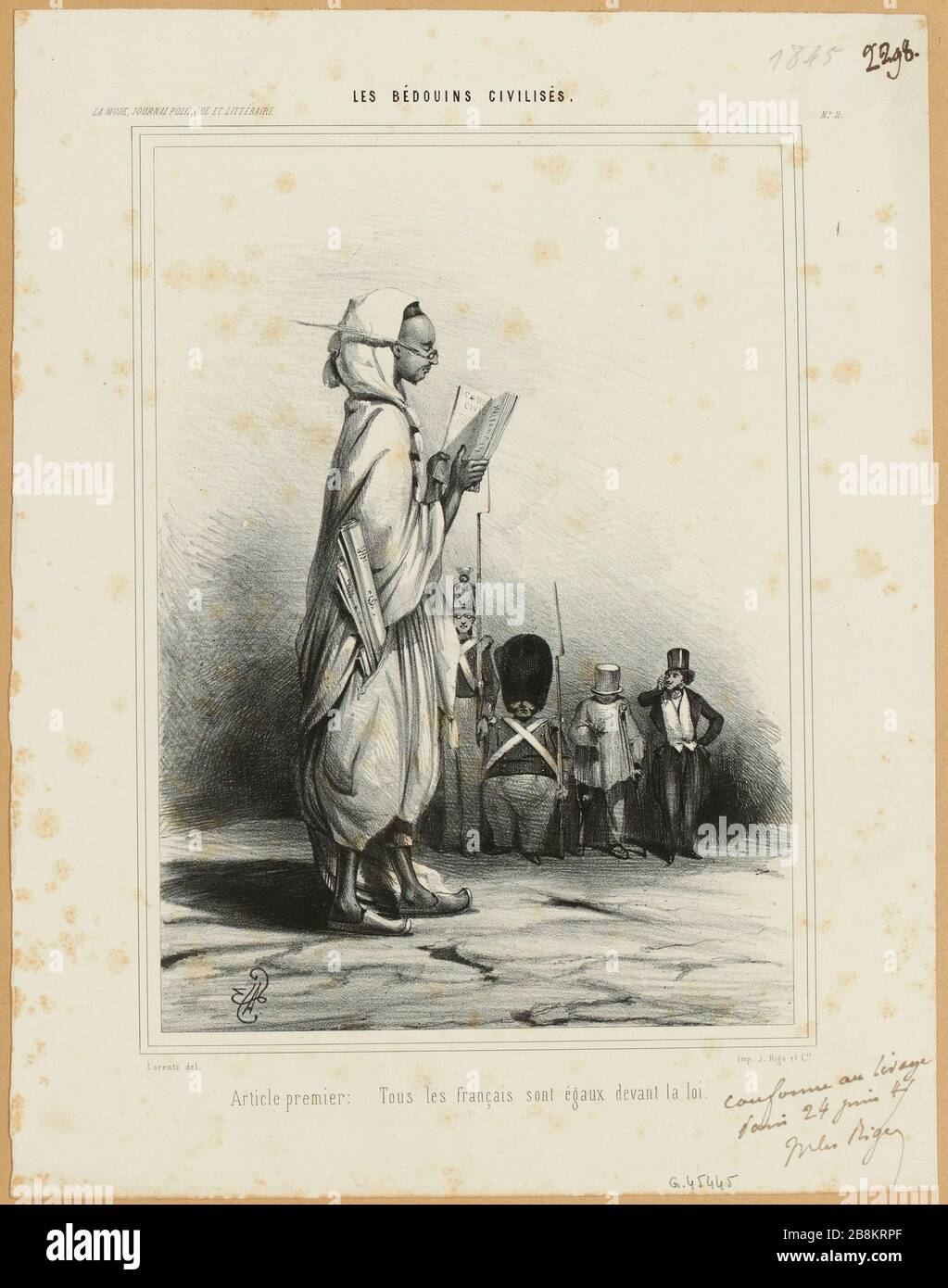 Politische und literarische Mode-Zeitschrift Nr. 2 / zivilisierte Beduinen / Artikel:. Alle Franzosen sind vor dem Gesetz gleich (IT) Stockfoto