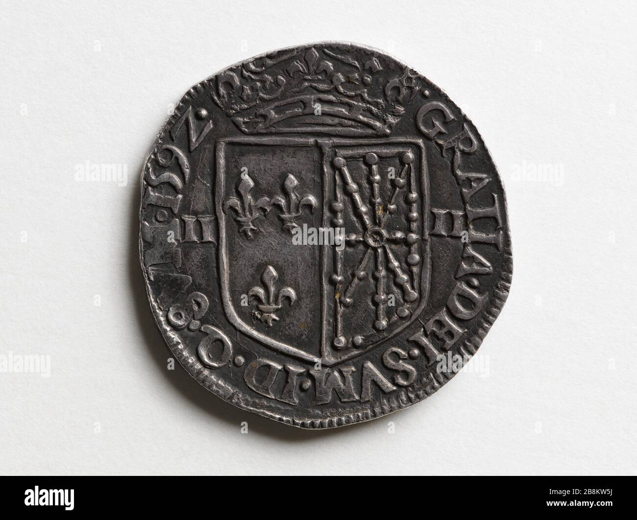 Viertelschild silber Navarra Henri IV, 1592 Quart d'écu en argent de Navarra d'Henri IV Argent. 1592. Paris, musée Carnavalet. Stockfoto