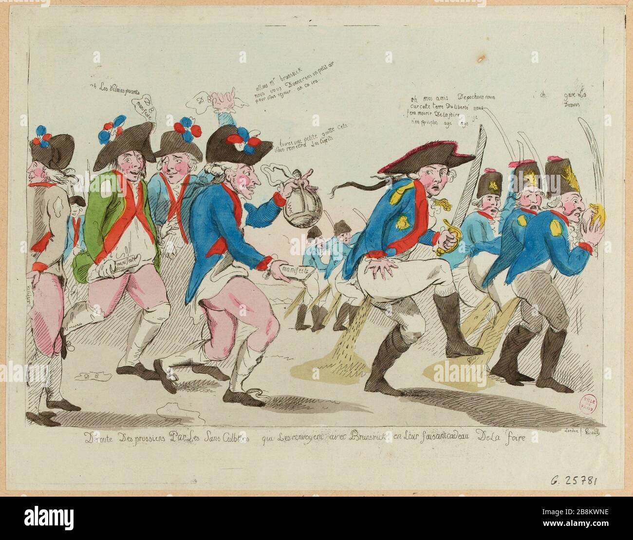 Die preussische Niederlage von Les Sans Culottes, die mit den Brunswick ihr Geschenk von der Messe zurückschicken. (IT) Stockfoto