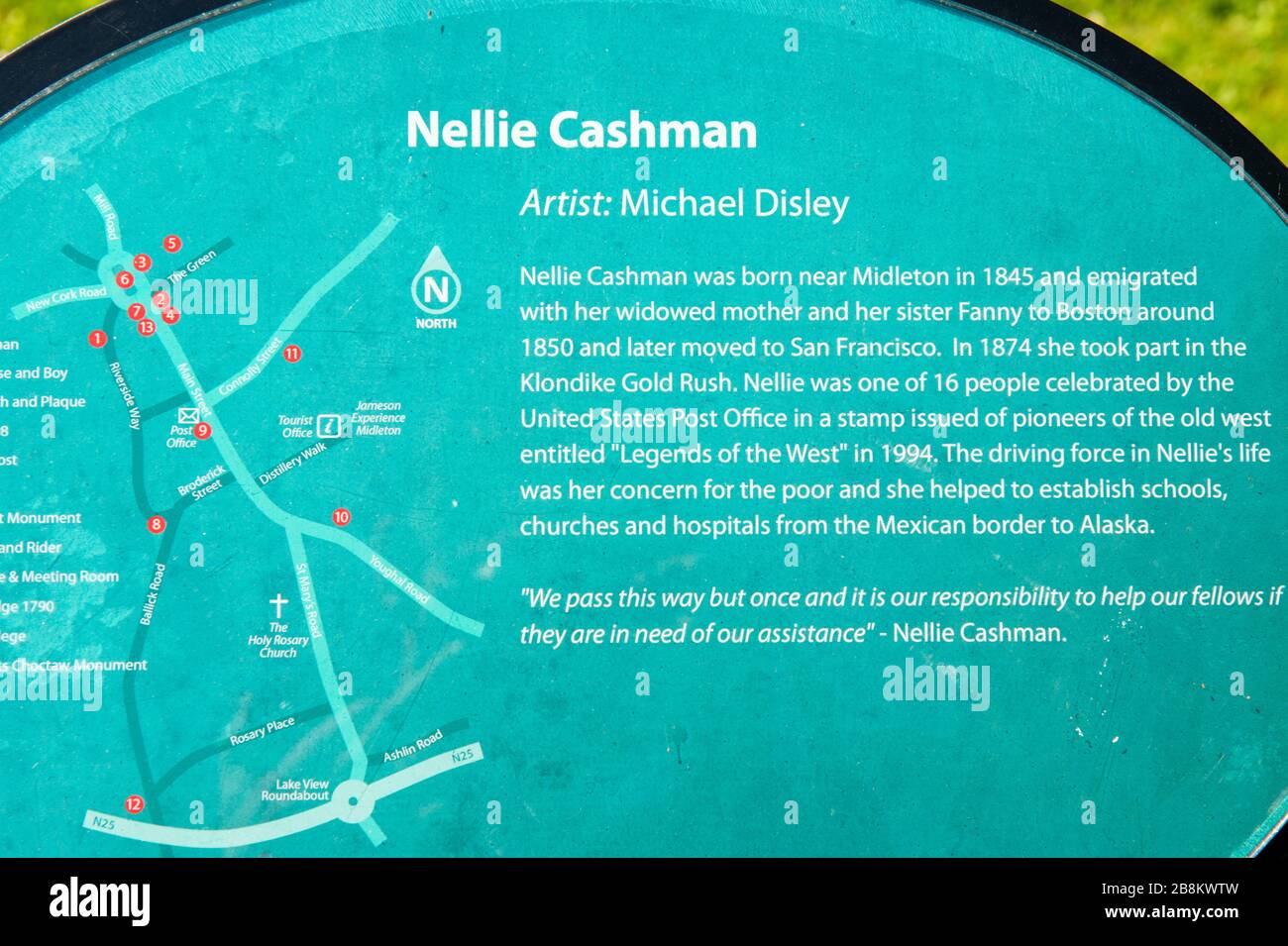 Nellie Cashman Monument Plaque von Michael Disley in Midleton, County Cork, Irland Stockfoto