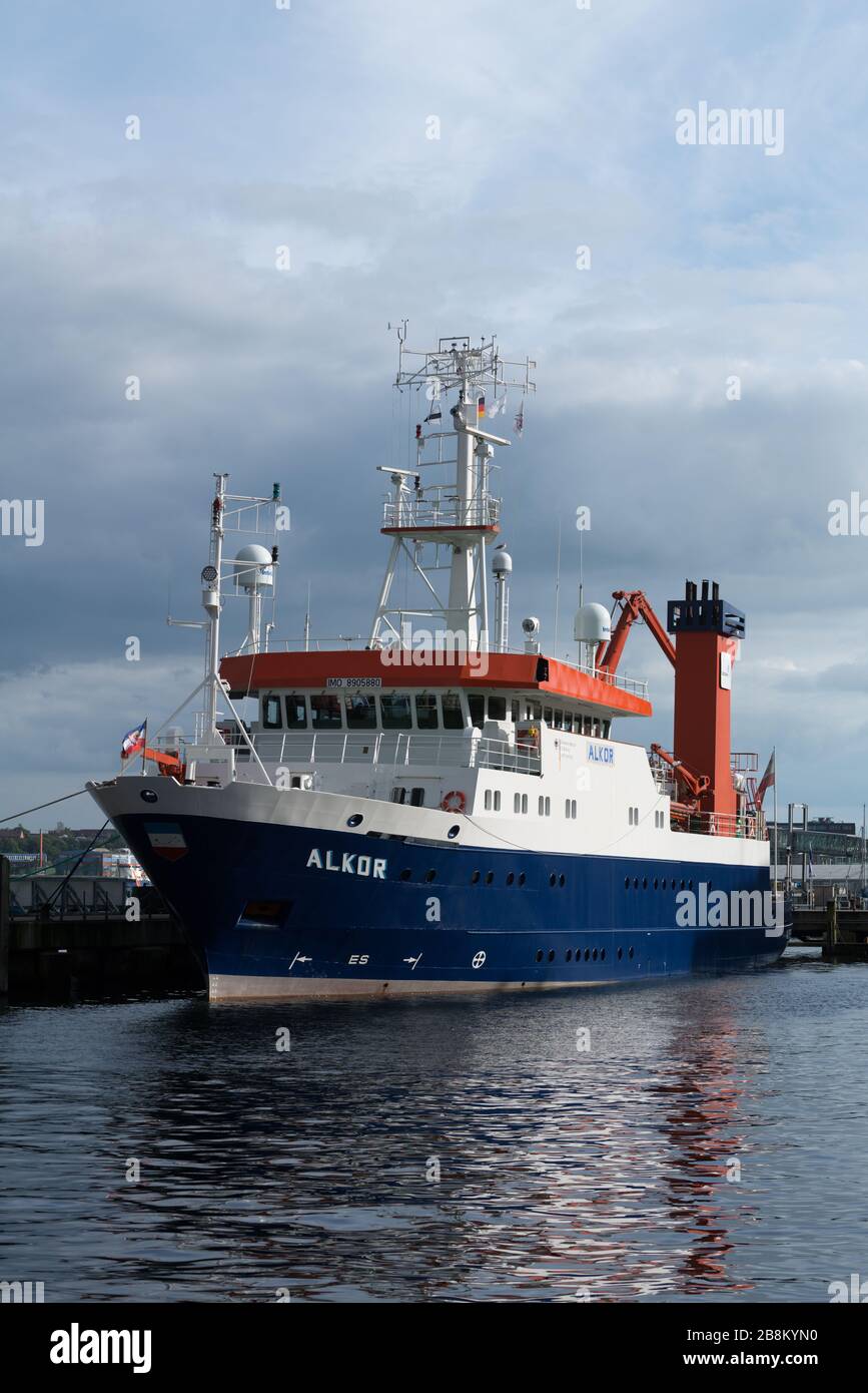 Forschungsschiff "Alkor" am GEOMAR-Zentrum Kiel, Kiel, Schleswig-Holstein, Norddeutschland, Mitteleuropa Stockfoto