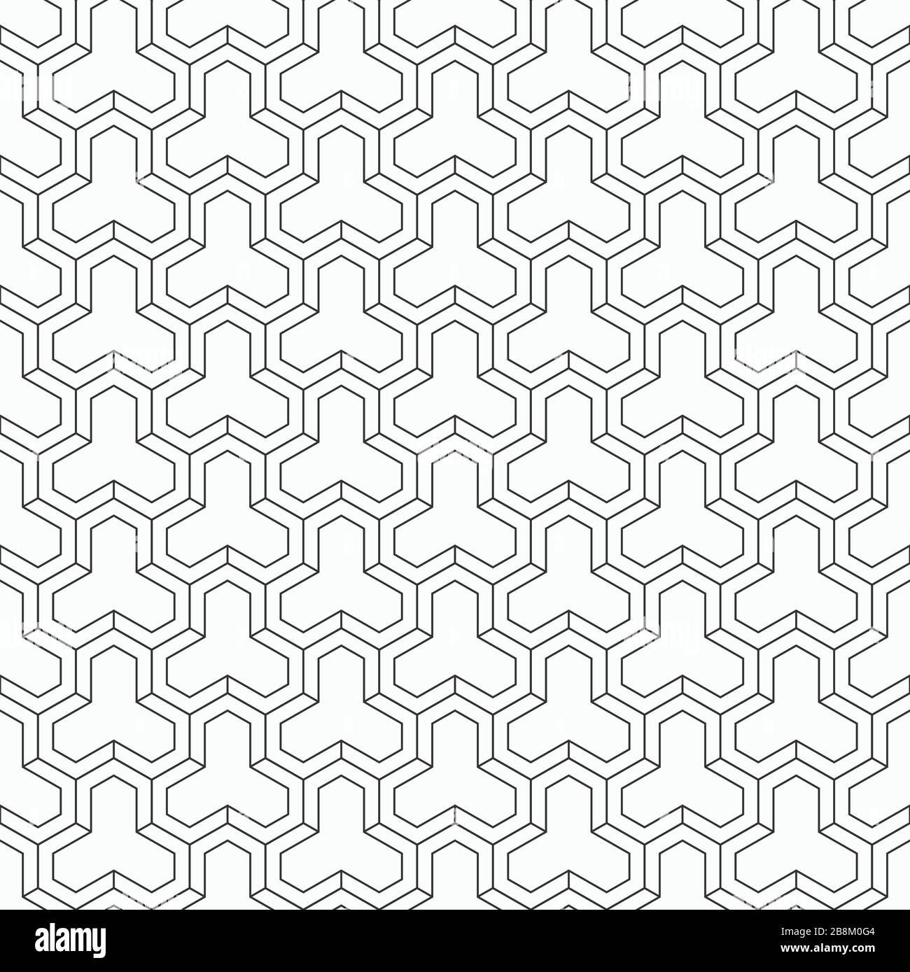 Abstraktes, nahtloses Muster. Moderne, elegante Textur. Linearer Stil. Geometrische Kacheln mit dreifachen hexagonalen Elementen. Vektor monochromer Hintergrund. Stock Vektor