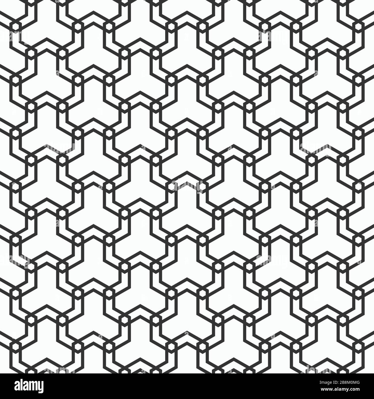 Abstraktes, nahtloses Muster. Moderne, elegante Textur. Geometrische Kacheln mit dreifachen hexagonalen Elementen. Vektor monochromer Hintergrund. Stock Vektor