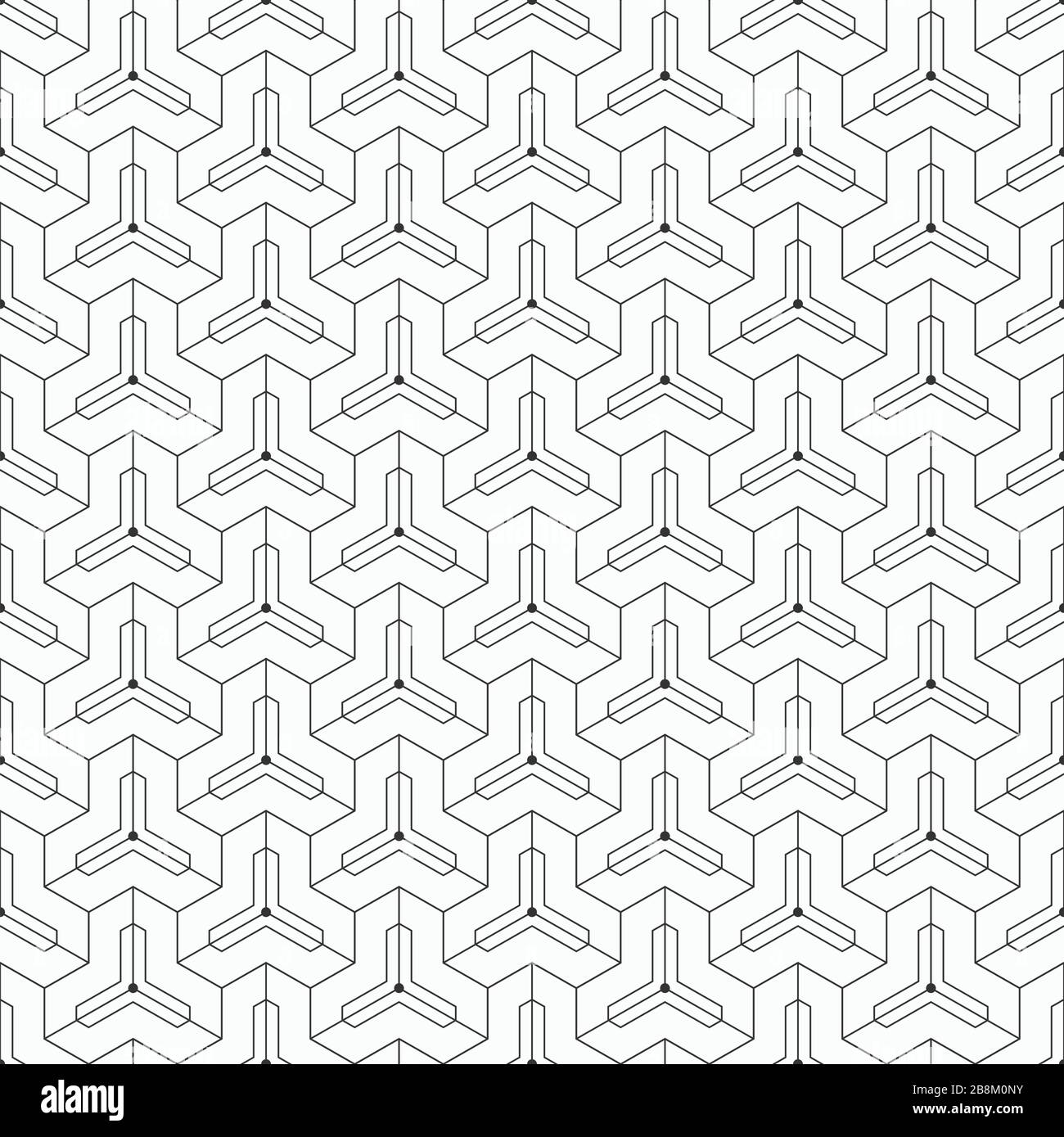 Abstraktes, nahtloses Muster. Moderne, elegante Textur. Linearer Stil. Geometrische Kacheln mit dreifachen hexagonalen Elementen. Vektor monochromer Hintergrund. Stock Vektor