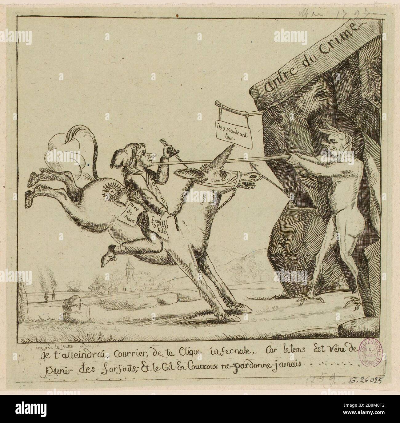 Ich werde Ihre infernale Bande überholen, mailen, weil die Zeit gekommen ist, Ihre Verbrechen zu bestrafen; und der Himmel im Zorn verzeiht nie ... (IT) Stockfoto