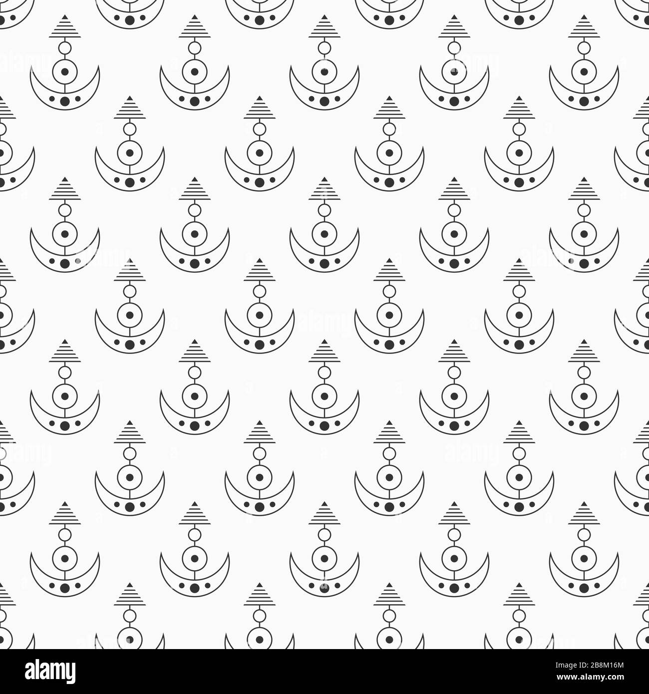 Abstraktes Muster von nahtlosen, heiligen geometrischen Symbolen. Moderne, elegante Textur. Linearer Stil. Vektor monochromer Hintergrund. Stock Vektor