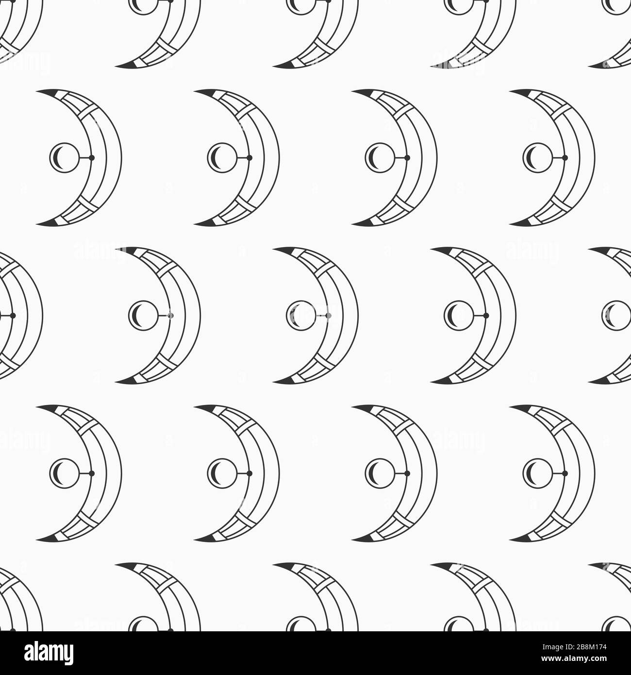 Abstraktes Muster von nahtlosen, heiligen geometrischen Symbolen. Moderne, elegante Textur. Linearer Stil. Vektor monochromer Hintergrund. Stock Vektor