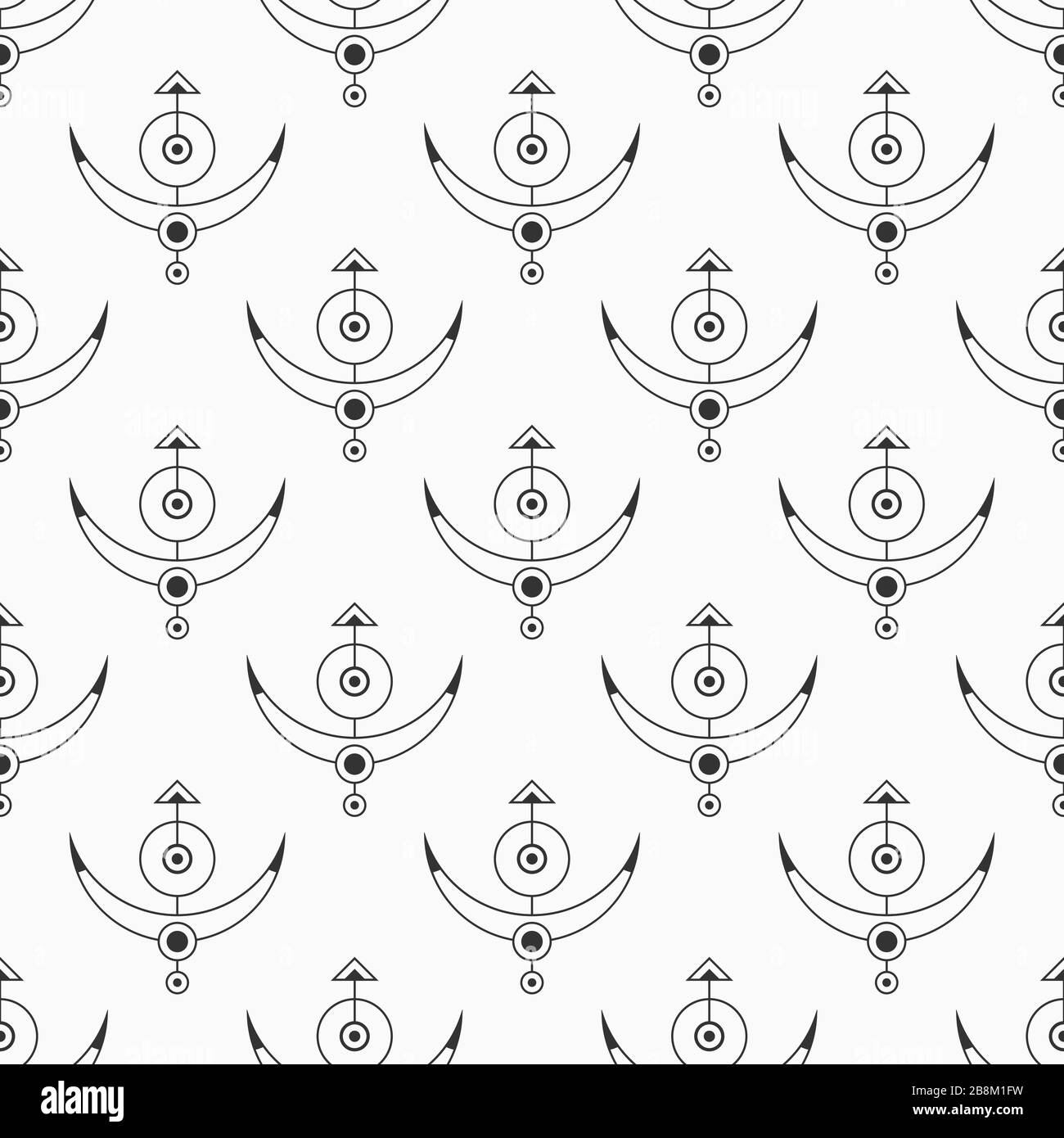 Abstraktes Muster von nahtlosen, heiligen geometrischen Symbolen. Moderne, elegante Textur. Linearer Stil. Vektor monochromer Hintergrund. Stock Vektor