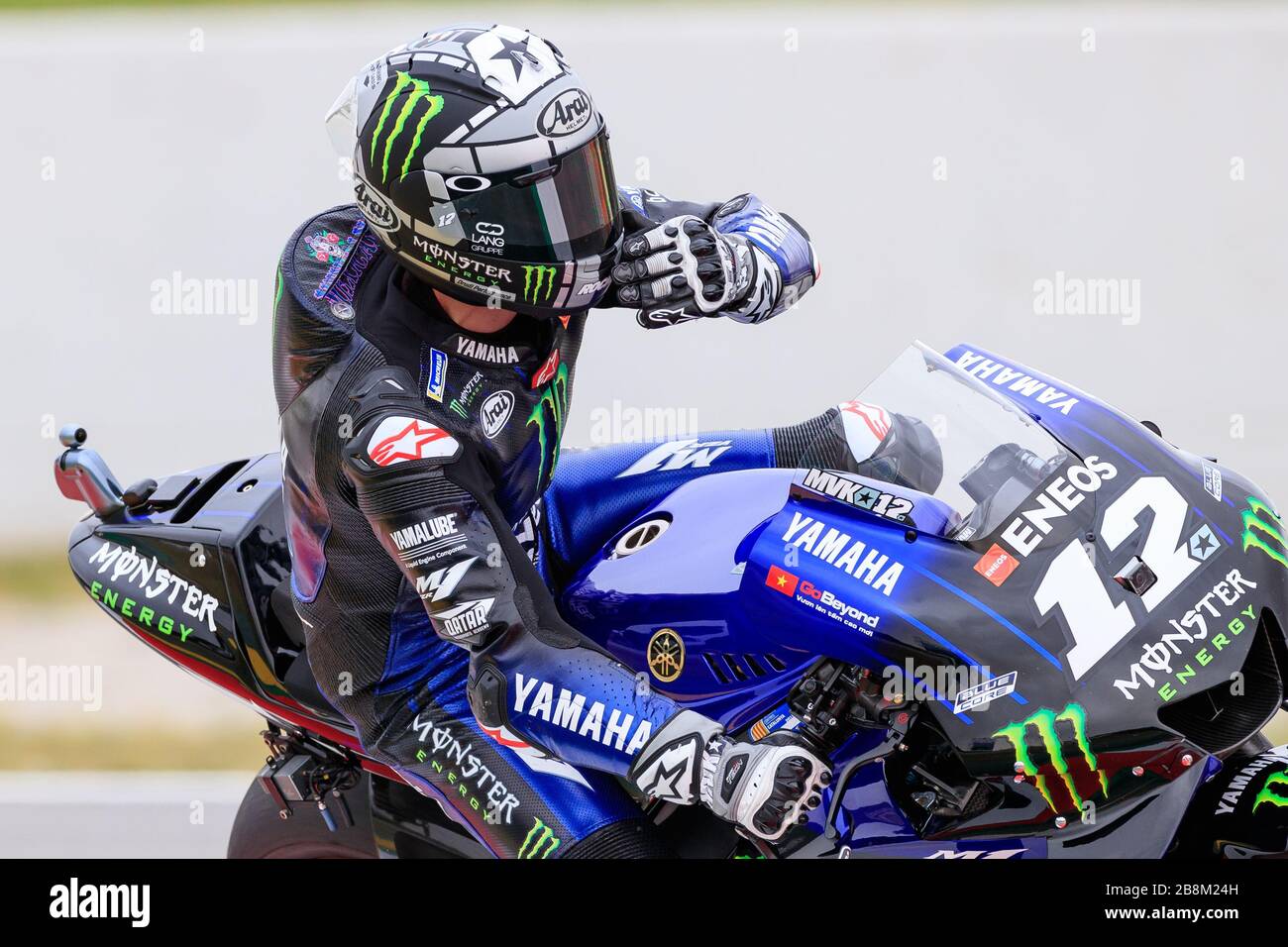 MONTMELO, SPANIEN - 14. JUNI: Maverick Vinales von Monster Energy Yamaha MotoGP während der kostenlosen MotoGP-Übung auf dem Circuit de Catalunya am 14. Juni 2019 i. Stockfoto