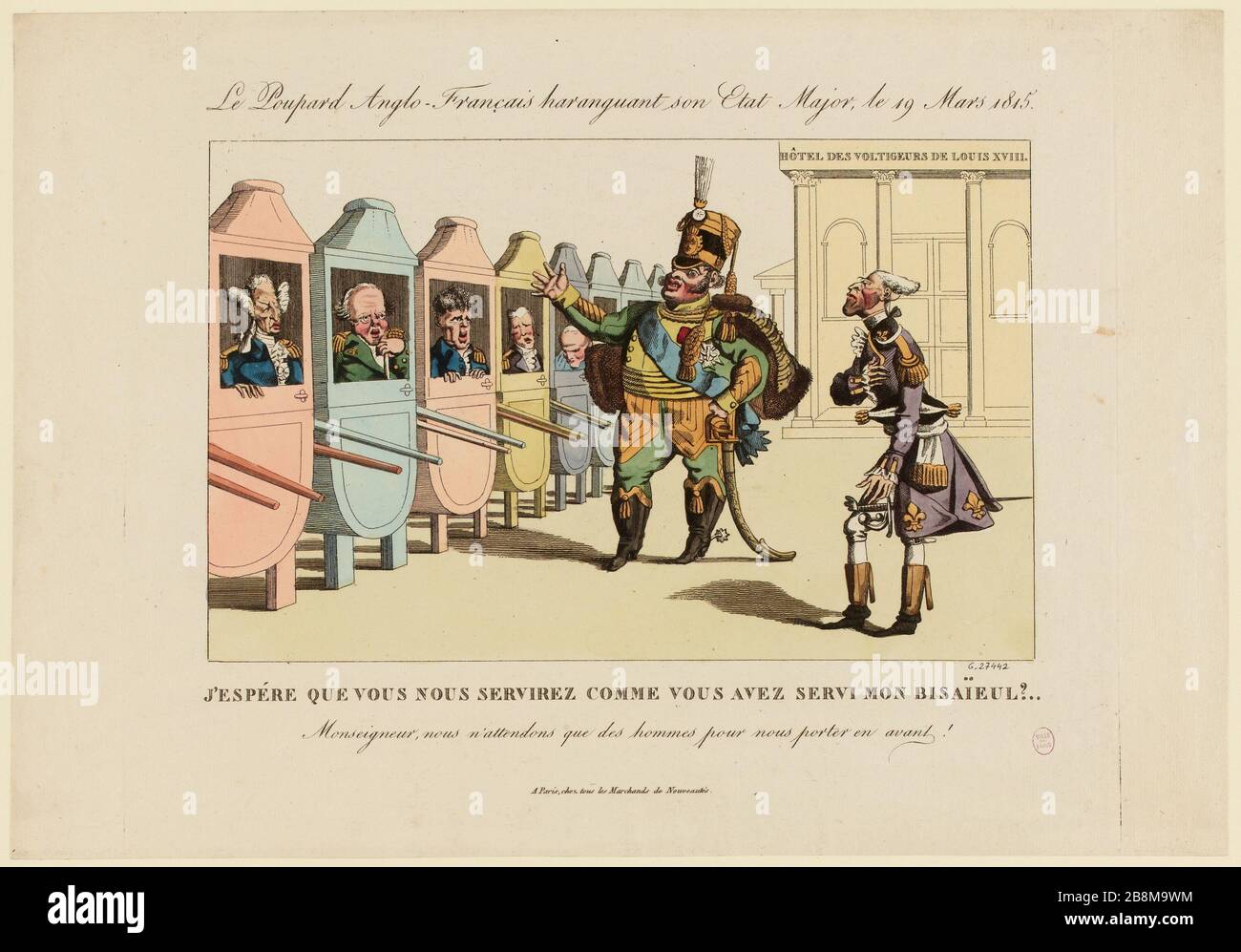 Der Anglo-Franzose Poupard belästigt seine Mitarbeiter am 19. März 1815. (TI) Stockfoto