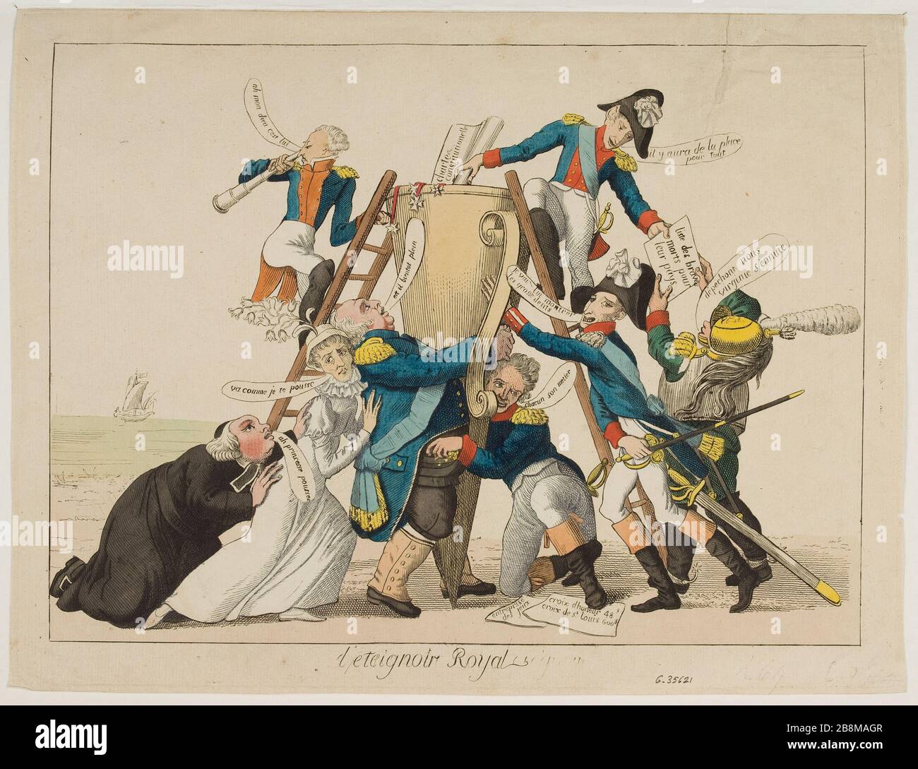 Die Royal Snuffer Anonyme. "L'éteignoir Royal". Eau-forte coloriée. 1815. Paris, musée Carnavalet. Stockfoto