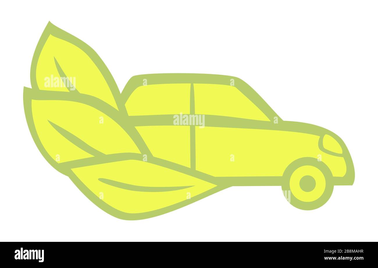 Concept_eco-friendly_car_leaves_light Green_white background_by jziprian Stock Vektor