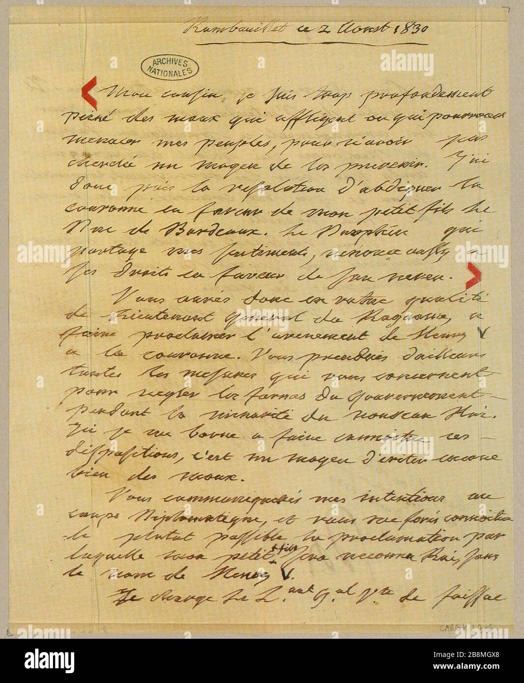 Die Tat von Charles X. zugunsten seines Enkels, seines Sohnes. (TF) Stockfoto