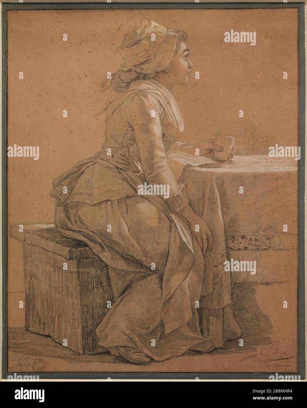 Porträt von Mademoiselle Marie-Gabrielle Capet, der Malerin, im Jahre um das Jahr um das Jahr um das Jahr um das Jahr um das Jahr im Jahre 1746 François bis zum Jahre 1747. Portrait de Mademoiselle Marie Gabrielle Capet (1761-1818), peintre française. Profil à droite. Pierre noire, aquarelle, rehaut de gouache blanche. Um das Jahr 1790 Paris, musée Carnavalet. Stockfoto