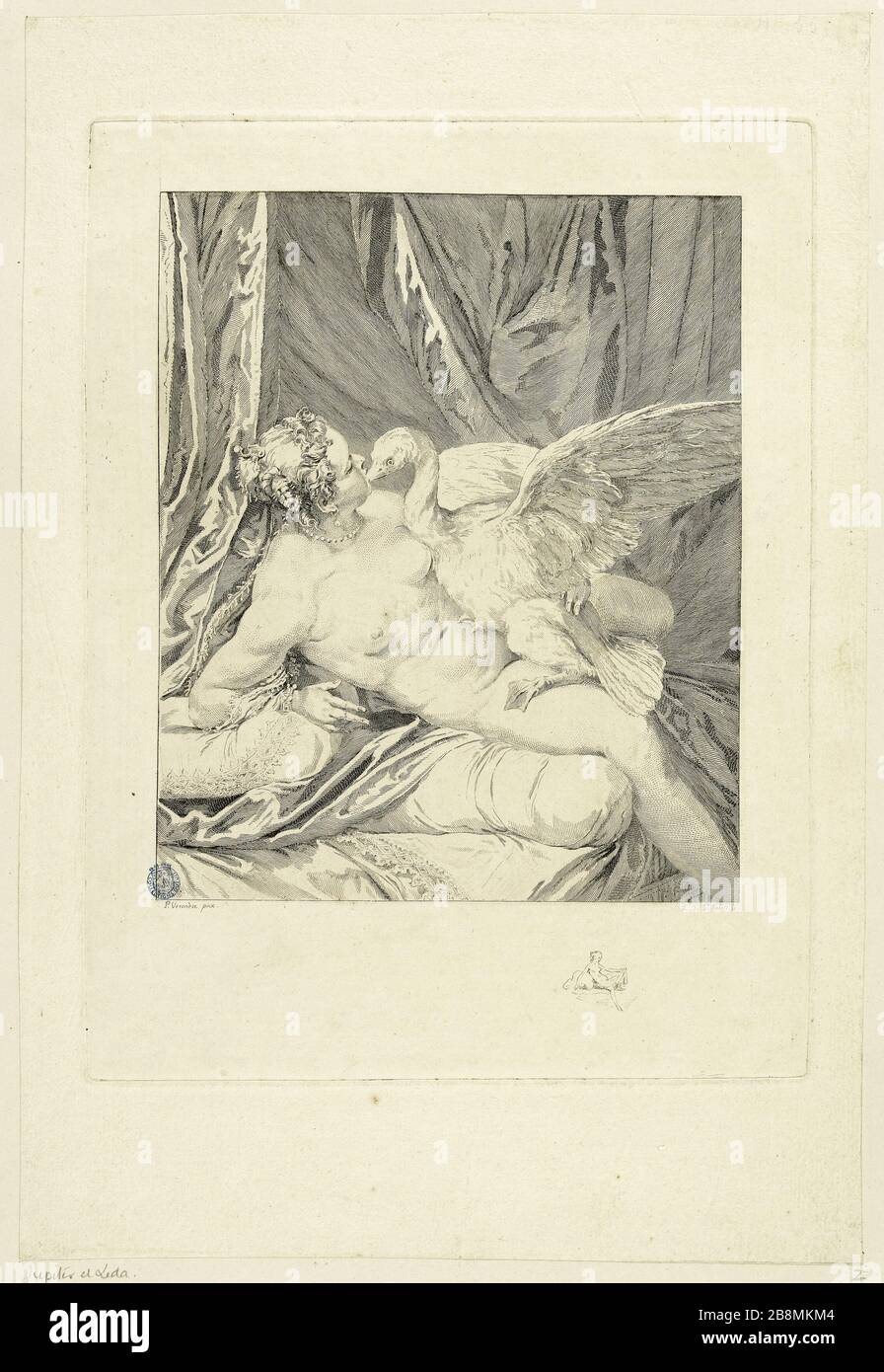 Jupiter und Leda nach Veronese Augustin de Saint-Aubin (1736-1807). Jupiter et Léda d'après Véronèse. Musée des Beaux-Arts de la Ville de Paris, Petit Palais. Stockfoto