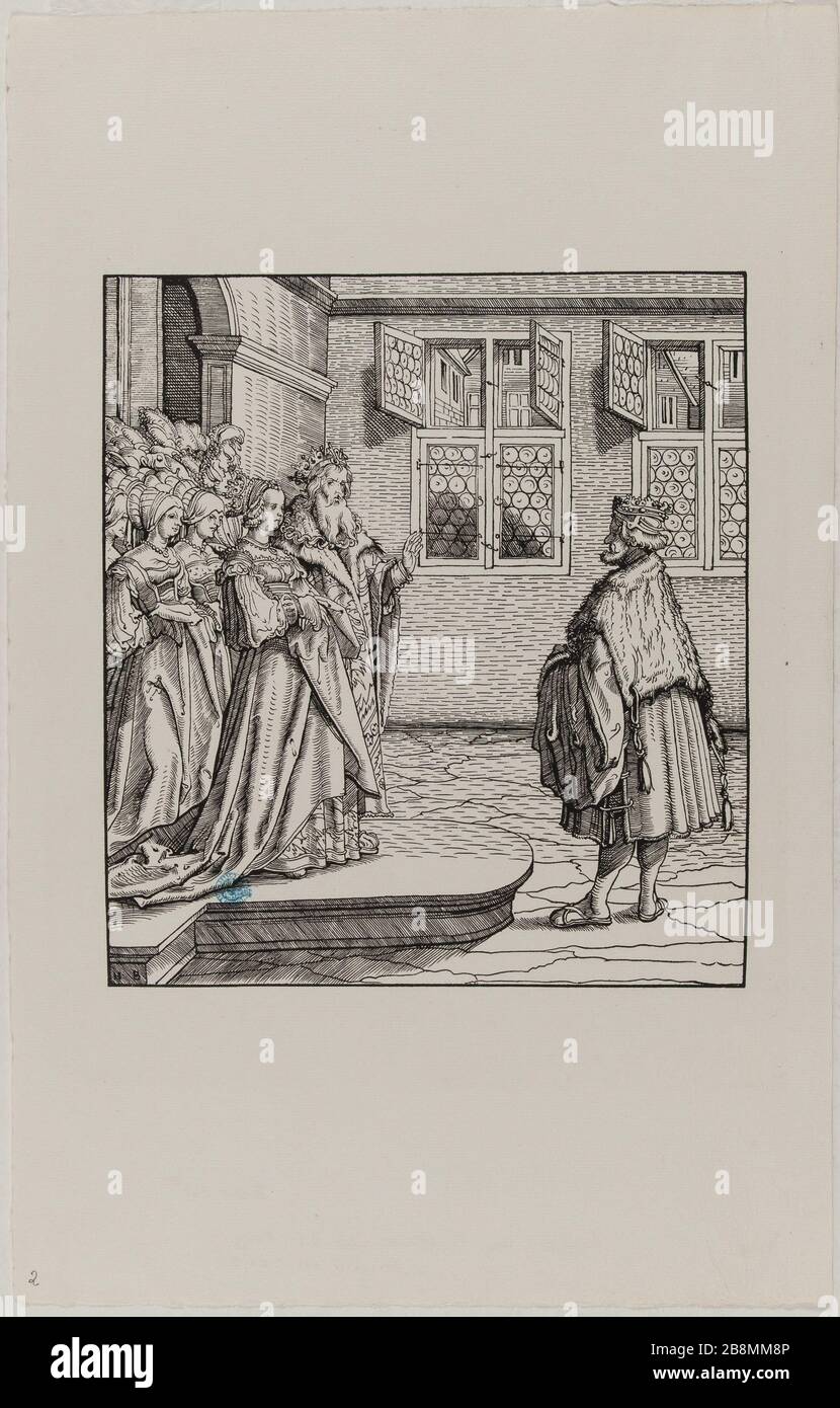 Der Weisse Koenig datierend die beiden Könige (Dornik Ege-29) Hans Burgkmair, dit l'Ancien (1473-1531). Der Weisse Koenig: Rencontre des deux rois (Dornik-Ege 29). Xylographie, 1512-1519. Musée des Beaux-Arts de la Ville de Paris, Petit Palais. Stockfoto